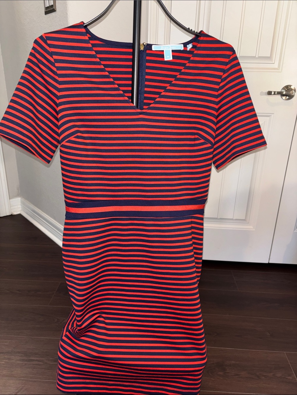 Draper James Navy and Red Striped Sheath Dress
